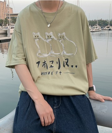 FINDSENSE X  時尚印花男士短袖T恤寬鬆休閑T恤衫