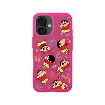 iPhone 16 Clear 粉漾桃 - 蠟筆小新 Crayon Shinchan - 小新塗鴉拼貼款