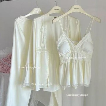 趙露思同款夏季新款吊帶長褲睡衣法式性感三件套家居服冰絲家居服