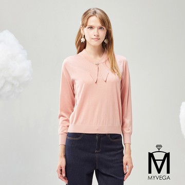 【MA】羊毛造型領巾燙鑽線衫-粉