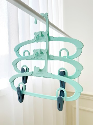 防滑伸縮連掛兒童成長衣架(五入一組)