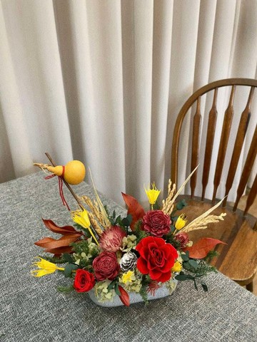 永生花桌花【紅紅火火】過年花盆 開幕桌花 新年花禮 喬遷 入厝花