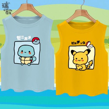 精靈寶可夢皮卡丘杰尼龜噴火龍胖丁純棉背心男女兒童裝無袖T恤衫
