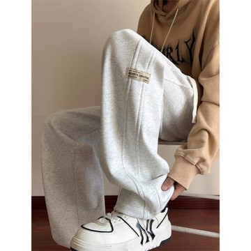 白花灰重磅美式衛褲男春秋季垂感寬松直筒休閑褲高級感闊腿運動褲