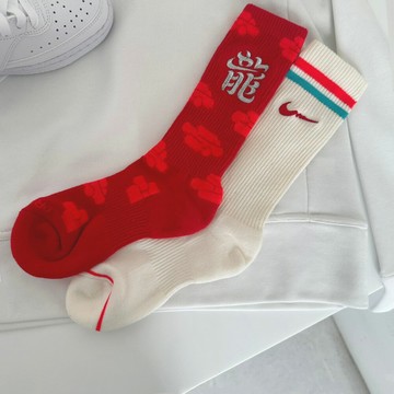 Nike EVERYDAY PLUS 紅白 新年 襪子 龍年限定 長襪 中筒襪 二入組 男女款 H6638 (FZ6518900)
