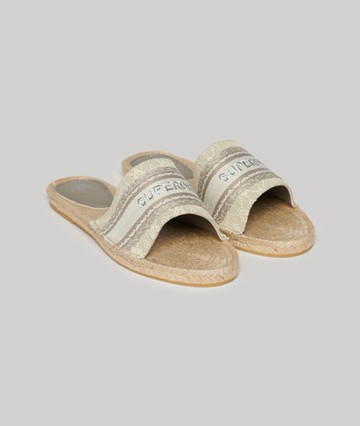 Superdry Women's Women's Canvas Espadrille Overlay Sliders White / Moon Rock Grey - Size: 5 Size: 7