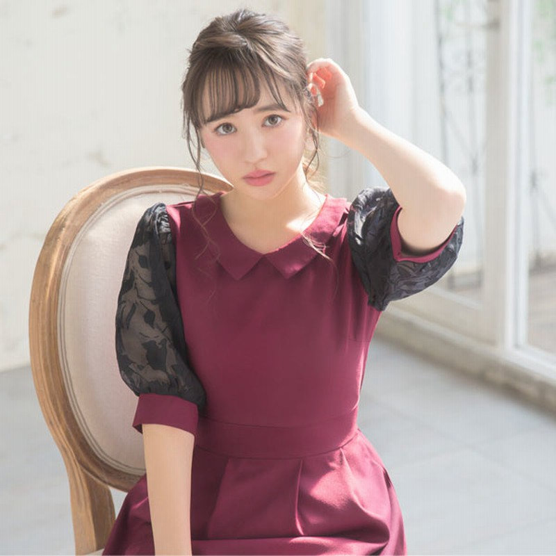 襟付きオーガンジー袖ワンピース 通販 Lineポイント最大1 0 Get Lineショッピング