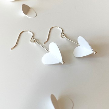 白色心形純銀耳環/耳夾