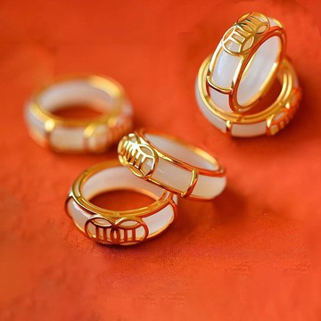 招財環925銀鍍鎏金套環玉平安環鎏金吊墜項鏈可做戒指兩用款飾品