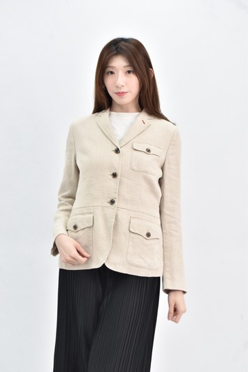 (S) uniqlo 亞麻排扣杏色外套