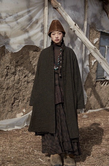 復古文青 羊毛長款大衣外套