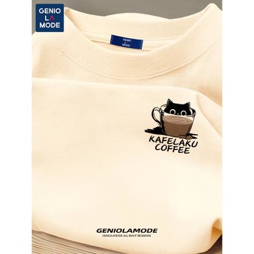 GENIOLAMODE短袖男夏季純棉T恤咖啡小貓正肩男款半袖重磅2025新款