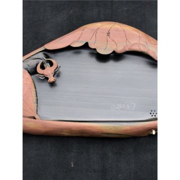 歙硯茶盤天然原石材茶海婺源硯臺家用茶具小形輕奢中式紅包石茶臺