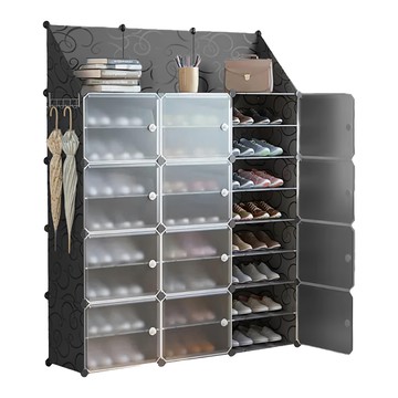 多功能側開式 3列 + 頂部置物架 組合鞋櫃  黑色  1個