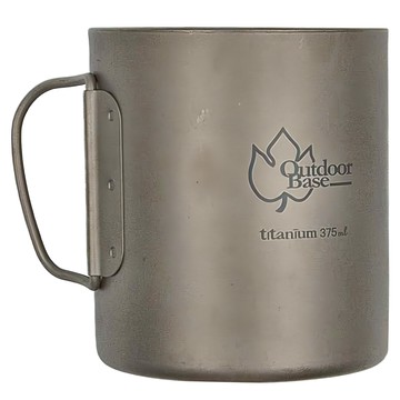 Outdoor Base 野夫炊煙 D把 375ml 純鈦雙層隨行杯 附收納網袋  銀色  1個