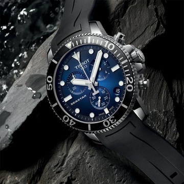 TISSOT 天梭 官方授權 Seastar 1000 海洋之星300米潛水計時錶 開學換新季 送禮推薦-藍x黑/45mm T1204171704100