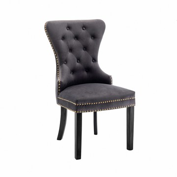 E-home Lonnie朗尼絨布拉扣鉚釘木質腳休閒餐椅-四色可選灰色