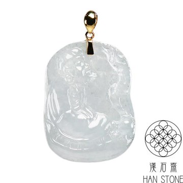 【漢石齋】天然翡翠A貨 菩提達摩18K金墜頭玉佩吊墜 冰種(20*27*6mm)