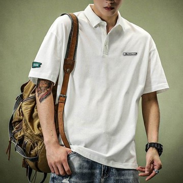 【台灣出貨】重磅純棉短袖 POLO衫男 夏季短袖 寬鬆恤 青年POLO衫 冰絲短袖 美式設計感T恤潮 男生短袖 短袖T恤