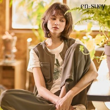 【en-suey 銀穗】撞色輪廓線無領拉鍊背心