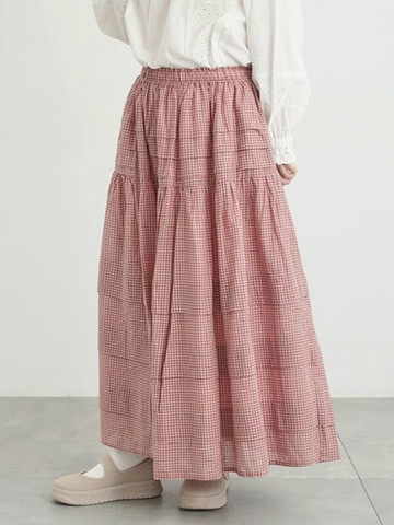 素面/格紋蛋糕層次微透飄逸感長裙(0F001621510) - Samansa Mos2