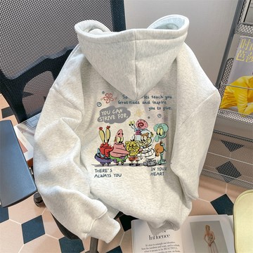 YY~美式卡通圖案 長袖 長袖上衣 連帽上衣 帽t 大學t長袖 正韓大學t 寬鬆帽t 情侶大學t 純棉大學t 慵懶風上衣