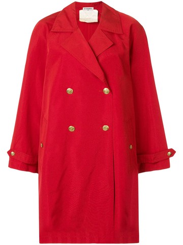 CHANEL Pre-Owned - 1985-1993 double-breasted silk coat - women - Silk - 40 - Red