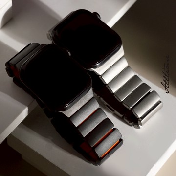 【太空金屬-鈦Ti】新上架!!『DLC鍍膜』方塊鈦合金拼矽膠 Apple watch通用錶帶 Ultra S11 S10