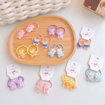 🐻台灣現貨  女童小髮圈 2入裝 韓國超可愛卡通小熊 兔子小髮圈 女寶寶小髮圈 不傷髮 A02