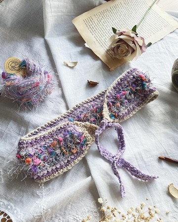 秋冬質感彩紗鉤織髮帶    霧紫色    多色選擇