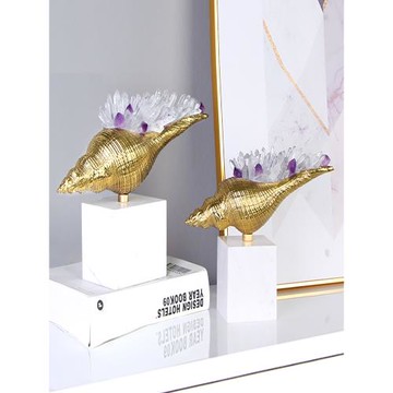 輕奢大海螺銅擺件天然水晶石工藝品客廳玄關酒柜樣板房家居裝飾品