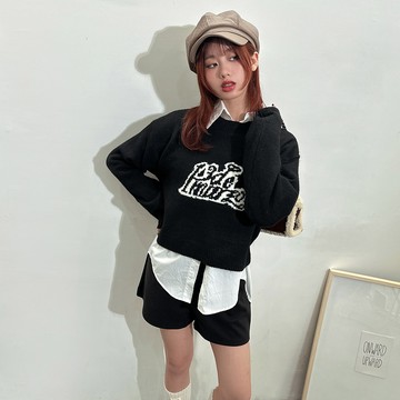 白邊英文字毛衣-黑【KT224720】