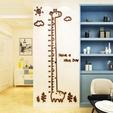 長頸鹿身高牆貼亞克力寶寶量身高尺卡通身高貼紙兒童房3d立體裝飾 身高壁貼 裝飾貼紙 壓克力壁貼 壁貼貼紙