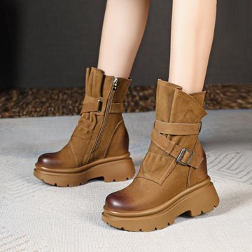 10CM隱形內增高短靴冬季新款英倫風復古女靴超高跟坡跟小個子靴子