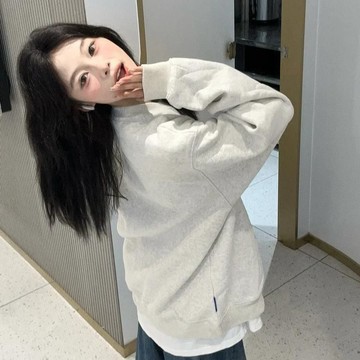 臺灣/✨純棉衛衣 衛衣女 圓領純棉圓領衛衣女加絨加厚銀狐絨新款爆款美式薄款寬鬆顯瘦上衣秋冬