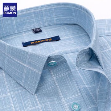 羅蒙襯衫男短袖夏季淺色格子休閑襯衣中年男士商務時尚半袖爸爸裝