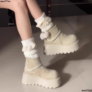 超實惠臘 女靴 靴子 馬丁靴小個子厚底增高靴女秋季新款時尚翻蓋顯瘦短筒馬丁靴子