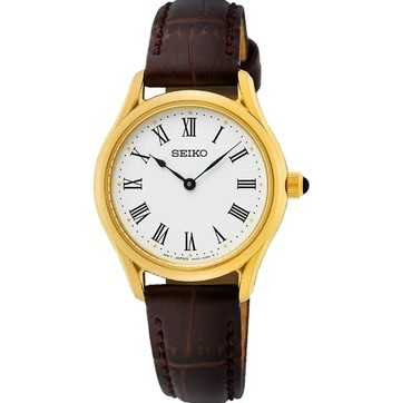 SEIKO CS 城市簡約皮帶金對錶 (女款)