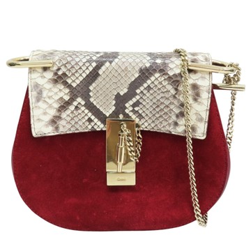 Chloe 克羅伊 紅色麂皮拚蛇皮 鏈帶肩背包 【二手名牌BRAND OFF】
