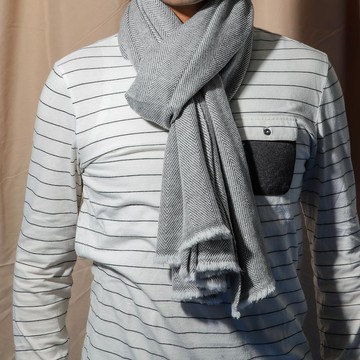 Cashmere羊絨圍巾/披肩 中灰斜紋 加厚款
