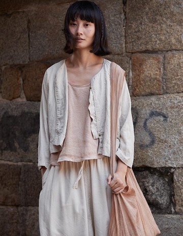 復古文青 真絲植物染上衣外套
