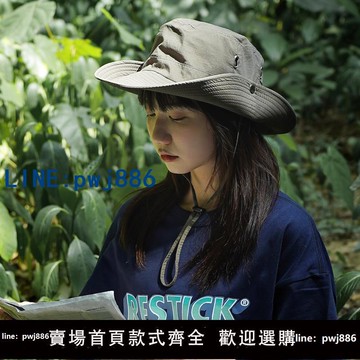 【店家補貼】日系大檐抽繩防曬漁夫帽子女夏戶外透氣徒步爬山遮陽登山牛仔帽男