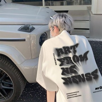 純棉短袖男 夏季英文字母印花短袖 M-3XL 落肩寬鬆 情侶裝 ins少年感穿搭 男生上衣 T恤男