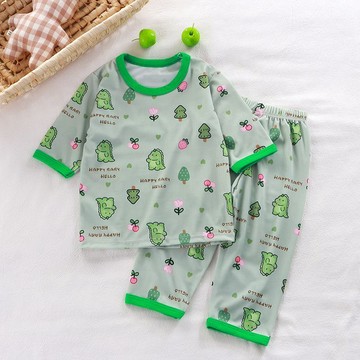 【台灣出貨】夏季新款兒童冰絲七分袖夏款中大童空調服家居服套裝女童男童兩件套
