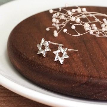 交錯六角星 聖誕節系列 925純銀耳環 純銀耳針