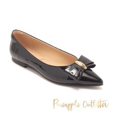 Pineapple Outfitter-FRUMA 高雅層次蝴蝶結平底鞋-鏡黑