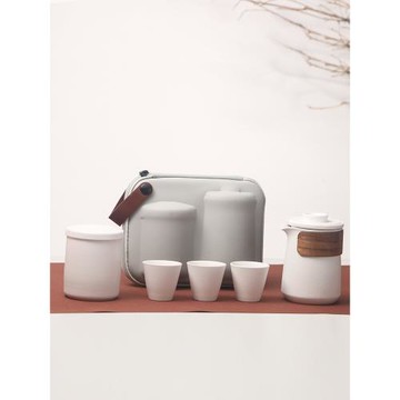 匠魚簡約陶瓷快客杯便攜式戶外露營旅游泡茶工具帶茶葉罐茶具配件