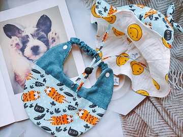 津Handmade 寶寶彌月禮盒組/遮陽帽/圍兜兜