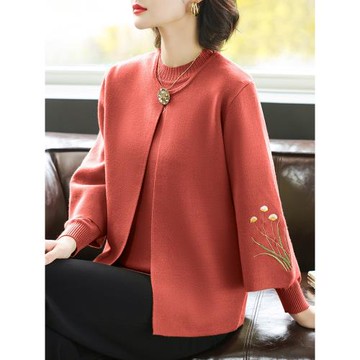 媽媽裝秋裝2025新款針織兩件套中老年人女裝套裝洋氣春秋開衫上衣