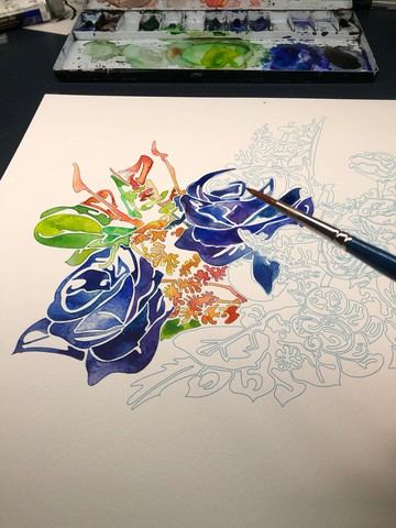 大人的著色圖~花束~/A3線稿/居家擺飾/掛畫/海報/DIY著色/靈性